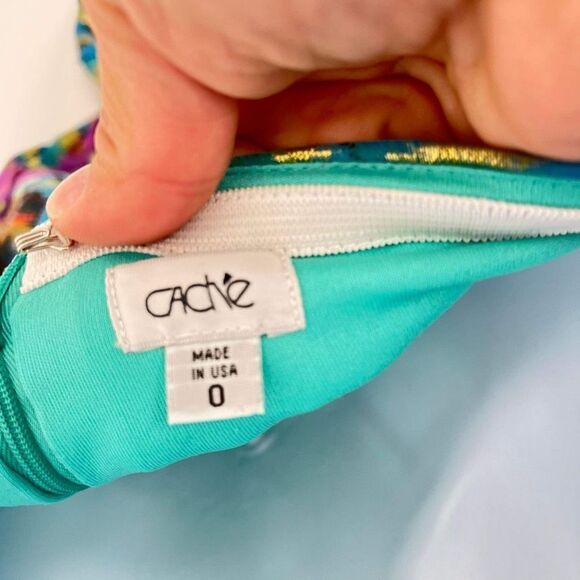 Y2K Cache Gold Metallic Strapless Mini Dress Blue Silk Sz 0 XS Coquette Shimmer - Picture 4 of 9